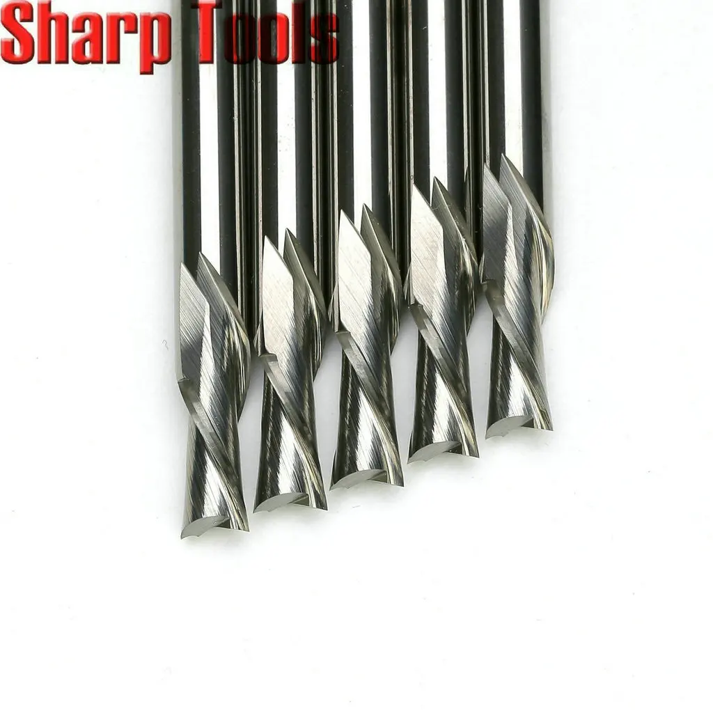 売却 6 × 12ミリメートル2フルートダウンカット木材cncビットスパイラルフライス工具のための固体超硬カッター木工彫刻5pcセット