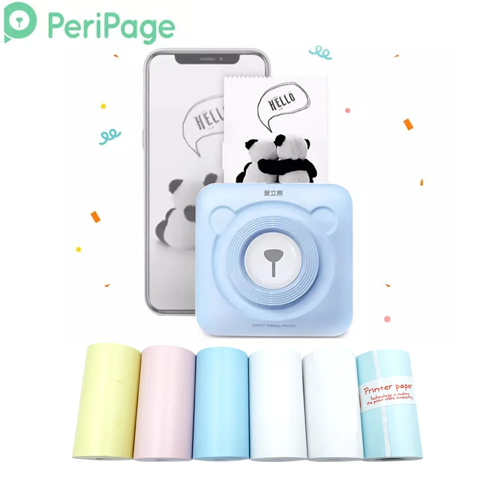 PeriPage Мини Портативный фотопринтер 58 мм Bluetooth фотографии принтер фото наклейка чековый принтер 6 рулонов Этикетка Термобумага
