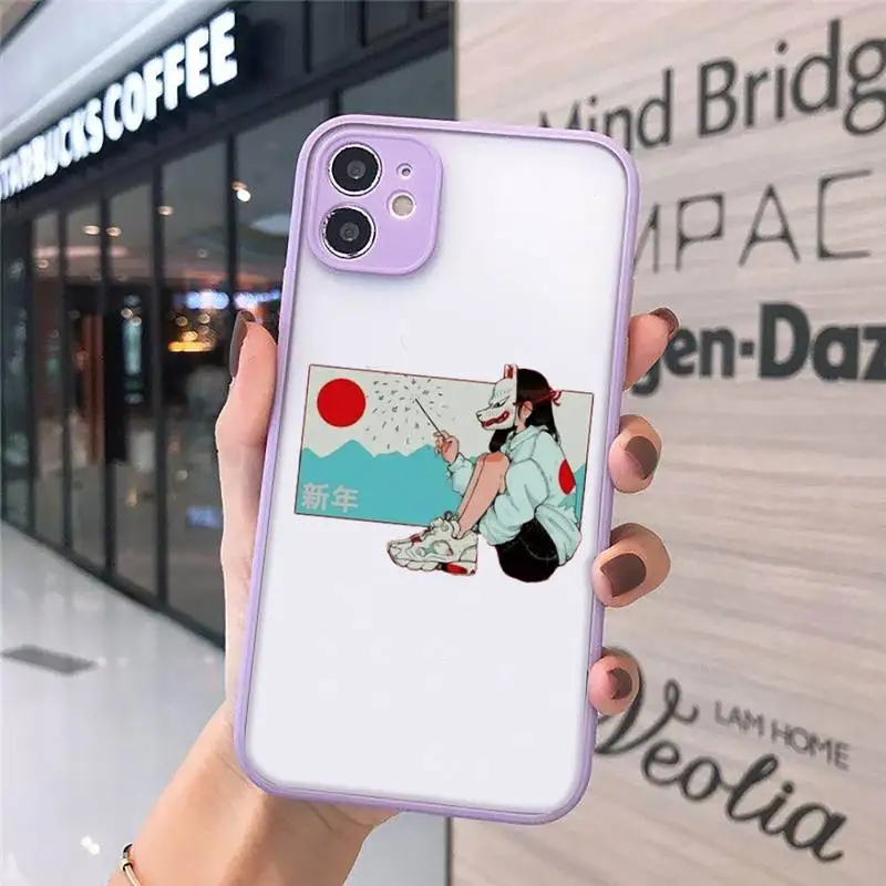 

Sad Japanese Anime Aesthetic luxury shell Phone Cases matte transparent For iphone 7 8 11 12 plus mini x xs xr pro max cover