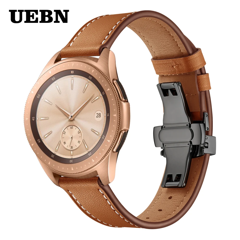 Ремешок UEBN кожаный для Samsung galaxy watch 42 мм 46 черный браслет с застежкой бабочкой Gear S2