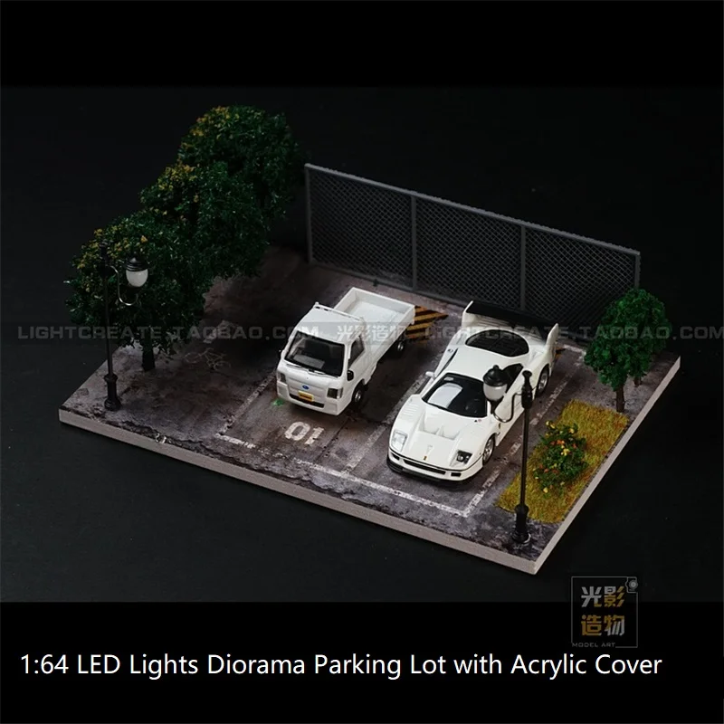 

1:64 светодиодный ные лампы, дисплей для парковки в гараже с акриловой крышкой, 2 места для упаковки