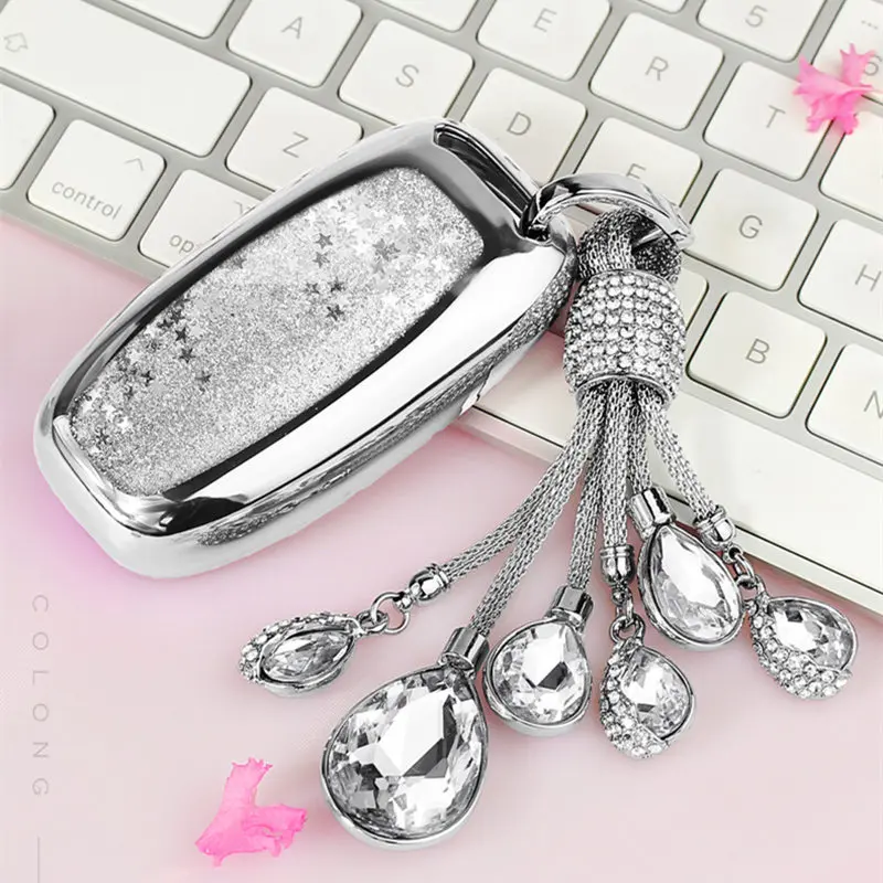 Funny Quicksand Soft TPU Key Case Cover Shell For Audi A3 A4 A5 A6 A7 A8 Q5 Q8 S4 S5 S6 key Protection Crystal chain | Автомобили и