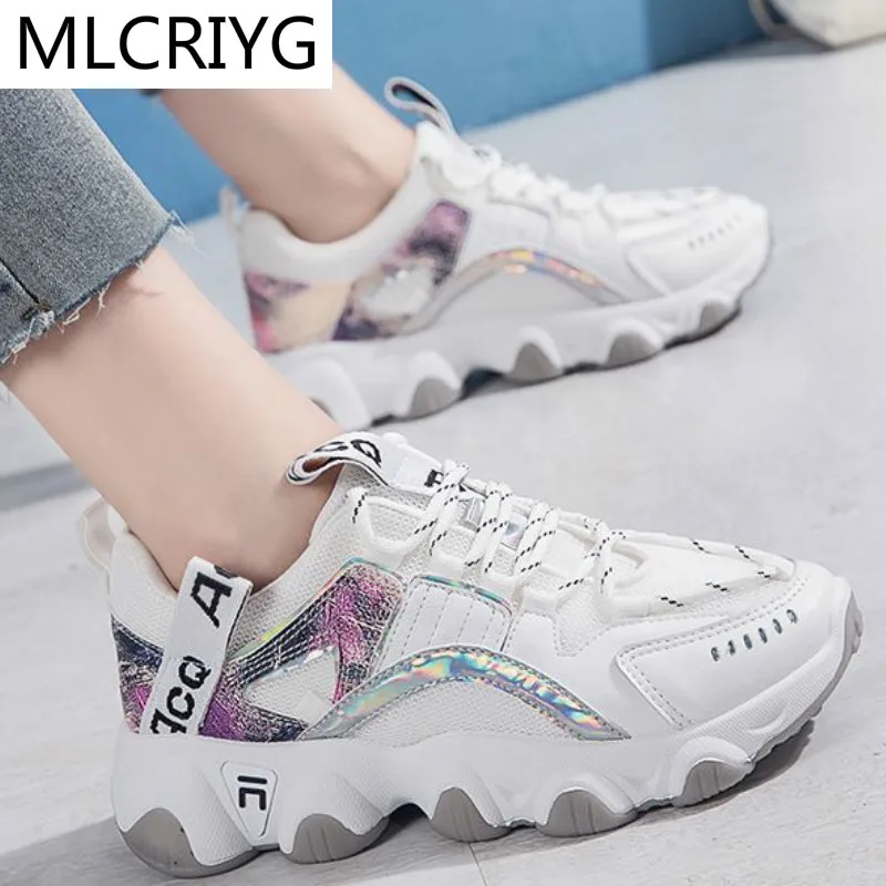 

Женские сетчатые кроссовки, удобные дышащие кроссовки на платформе, на шнуровке, Вулканизированная подошва, Повседневная прогулочная обув...