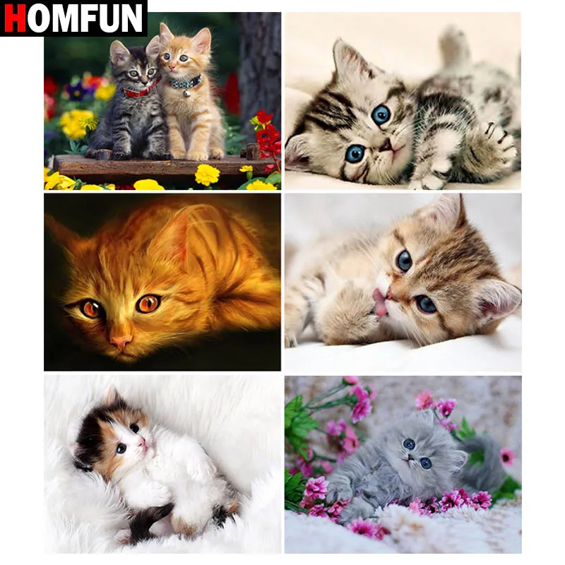 Алмазная живопись HOMFUN полноразмерная/круглая вышивка с рисунком котенок кот