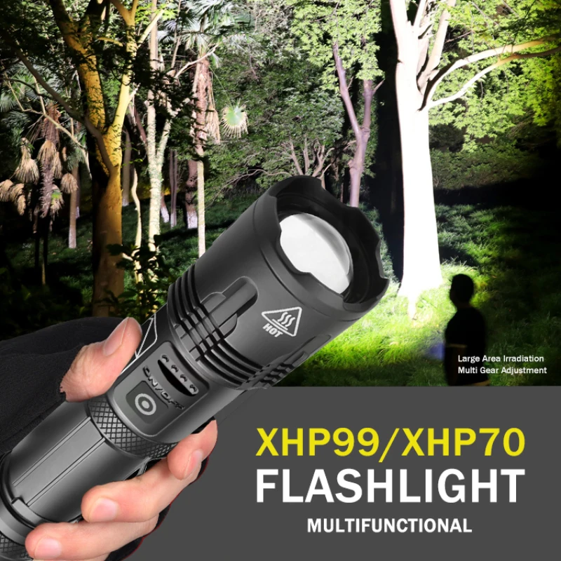 

XHP99/XHP70 Super Bright Flashlight USB Rechargeable Torch Aluminum Alloy Zoomable Light Outdoor Waterproof Portable Lighting