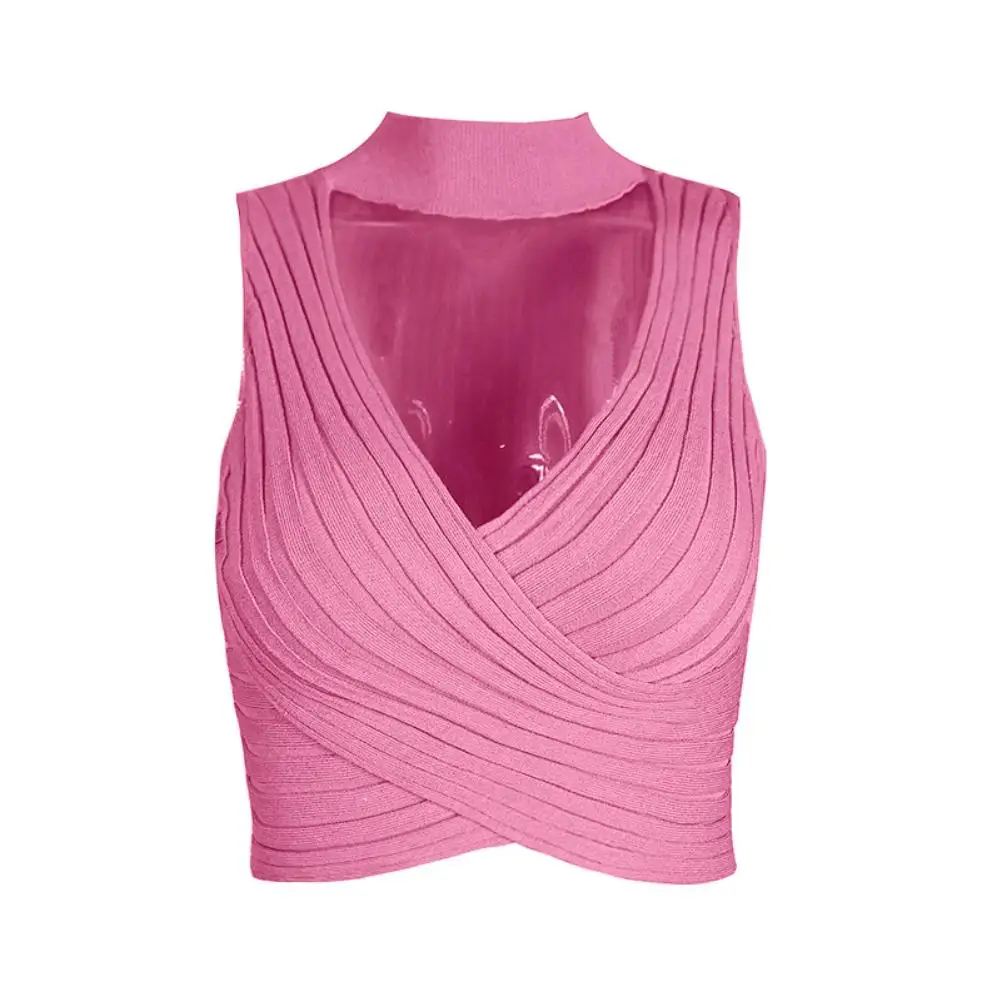 

Sexy Tank Tops Women Sleeveless Slim Vest Solid Color Short Shirt bra Halter Deep V Cross top Knitted 2020 Summer Crop Top