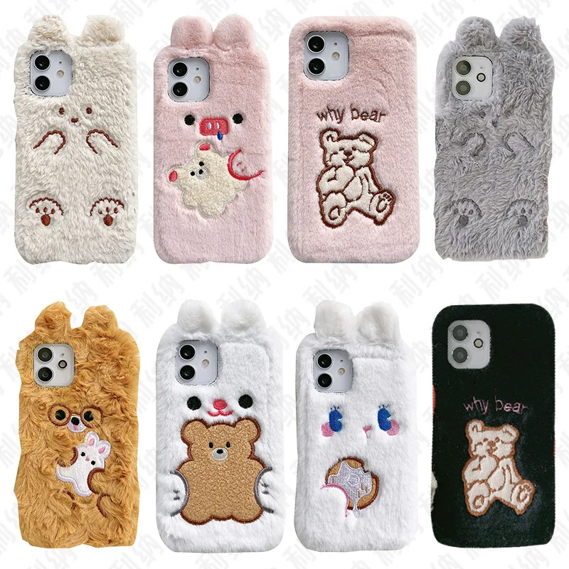 

Plush Warm Case for Iphone 13 12 11 Pro Max Xs Max Xr X Cute Long Rabbit Ears Furry Fluffy Fur Cover for Iphone 7 8 Plus