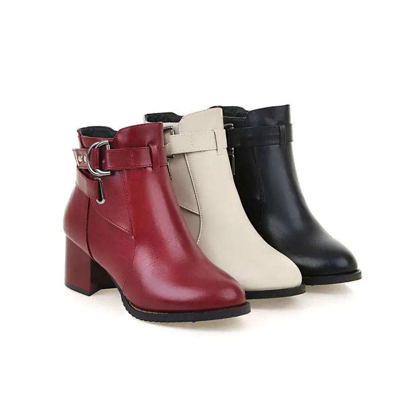 Женские бархатные ботинки на молнии Теплые ботильоны с острым носком и пряжкой