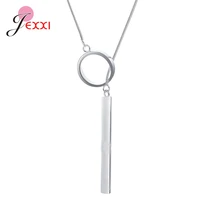 elegant 925 sterling silver fine jewelry vintage circle strip long chain pendant necklaces bar choker neck jewelry for women