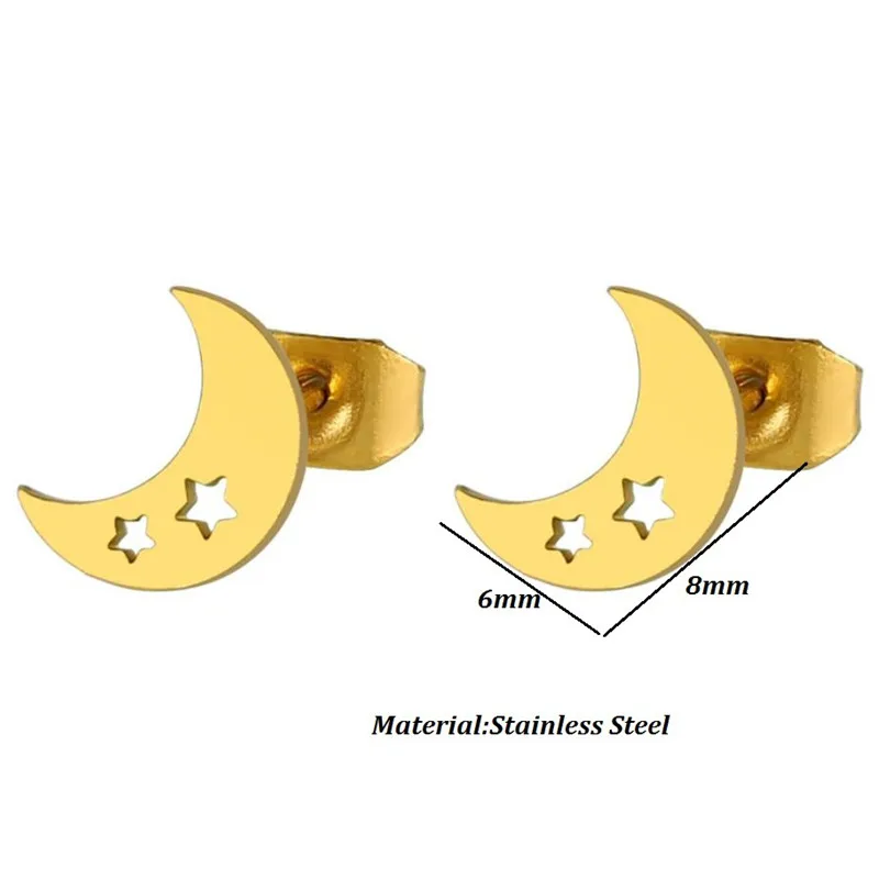 

Stainless Steel Hollow Star Moon Stud Earrings For Woman Geometric Piercing Small Earrings 2021 Trends Fashion Jewelry Accessory