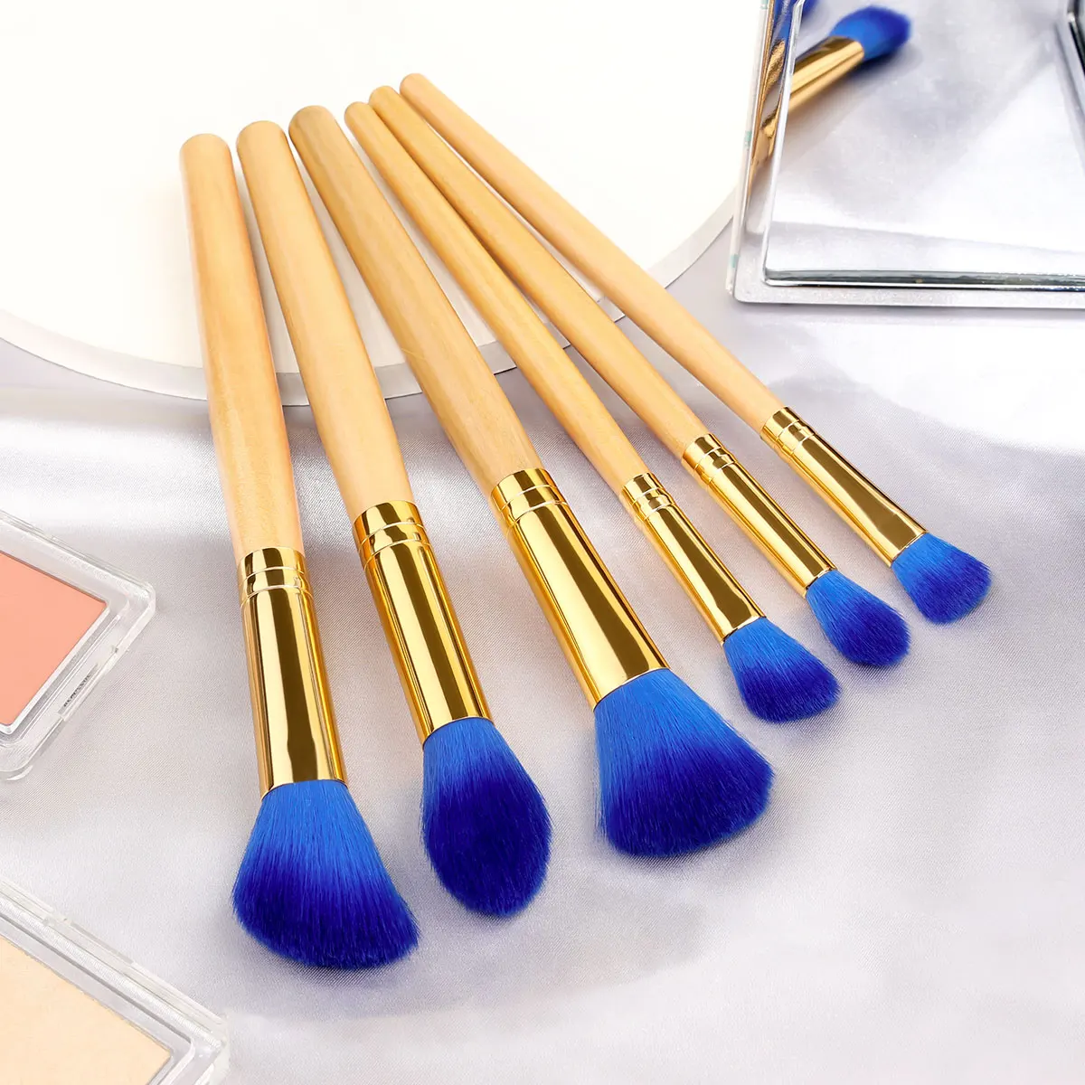

RONSLORE 6pcs Makeup Brushes High Quality Colorful Contour Base Foundation Powder Blush Cosmetics Bamboo Handle Makeup Brush Set