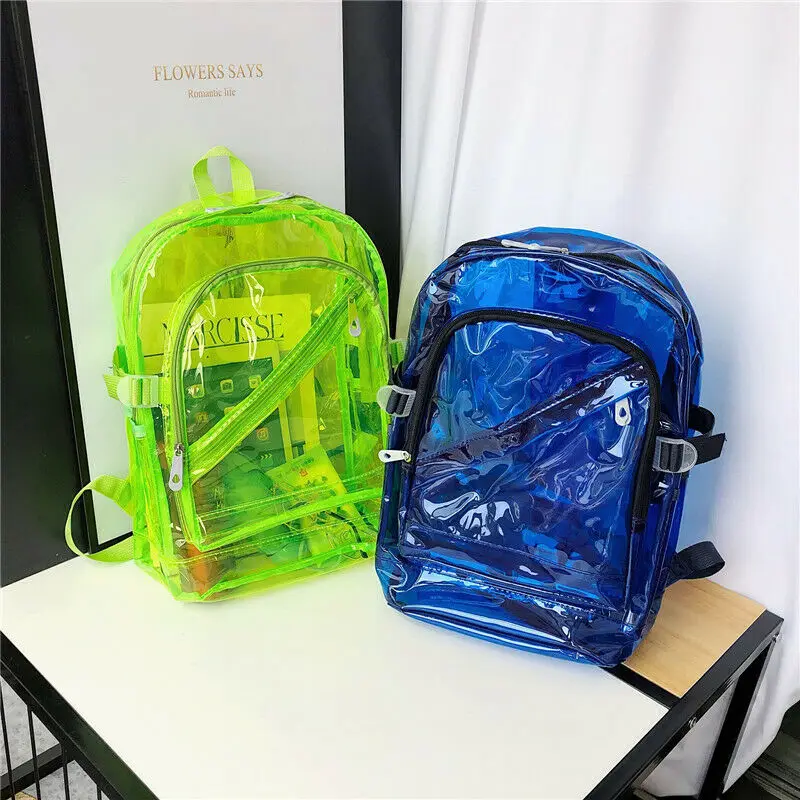 

New Women Bag Lady Girl Transparent Clear PVC Backpack School Bag Fashion Waterproof Travel Holiday Beach Rucksack Candy Color
