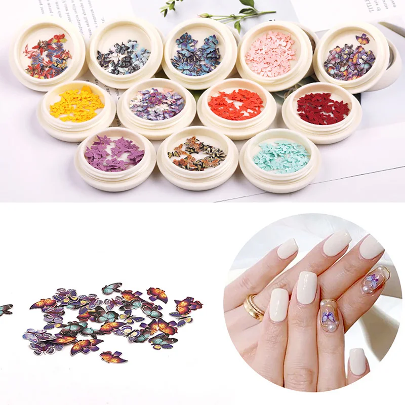 

ANYLADY 1 Box Colorful Butterfly Nail Sticker Nail Art Decorations Fasion Nail Decal Mixed Colors DIY Manicure Accessories
