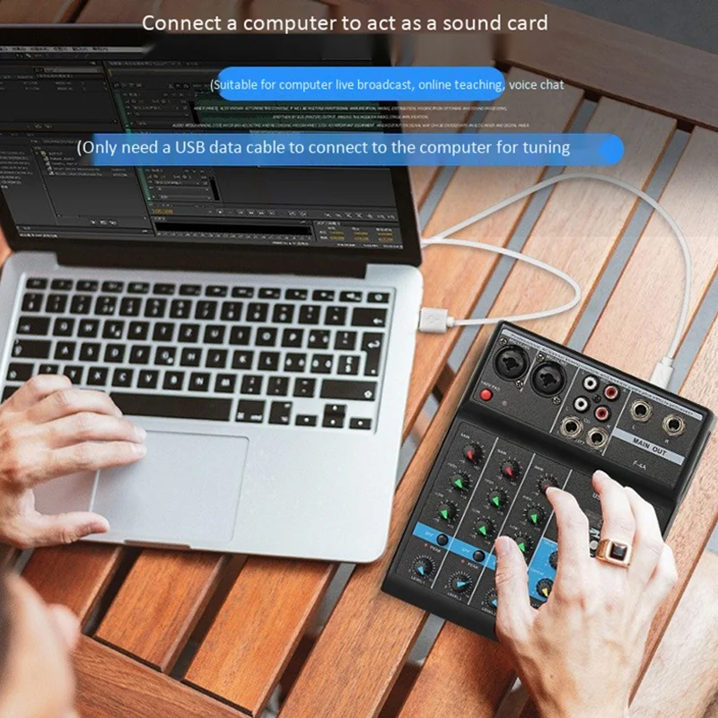 

F4 Portable Audio Sound Mixer with Sound Card 4 Channel Mixing Console Bluetooth USB for Music Production, Webcast