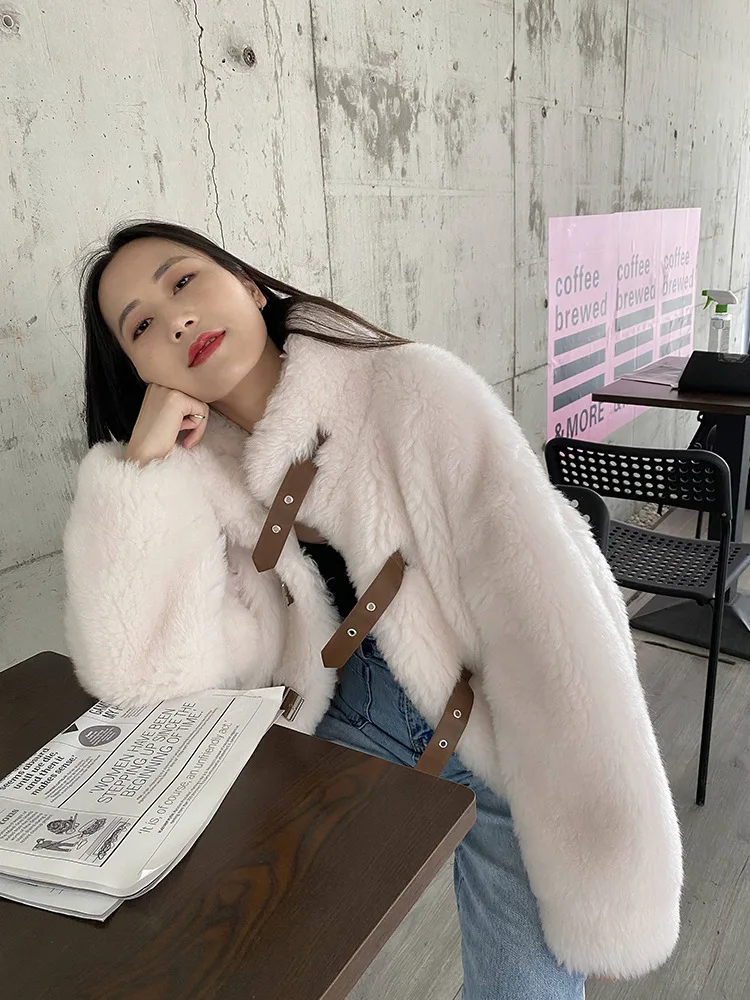 New winter fake fur and mixed fur coat lamb sheared fur integrated fur coat cardigan thickened medium and long coat women