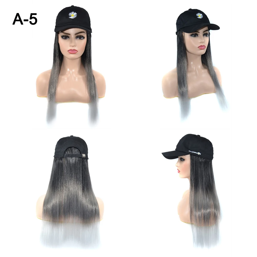 

Synthetic Black Baseball Cap Straight Wigs For Women 24 Inch Long Ombre Color Hair With Adjustable Hat