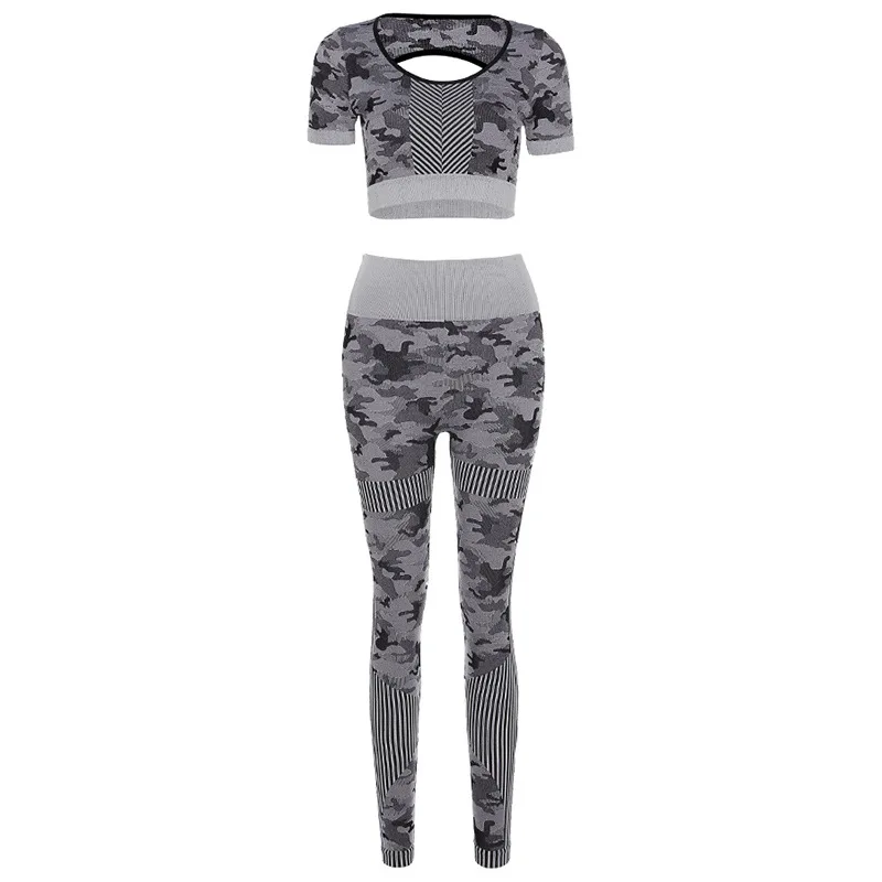 

Seamless Yoga Suits Women Sexy Backless Camouflage Knitted Crop Top High Waist Pants Yoga Wear Fitness Sports Workout Gym Femme