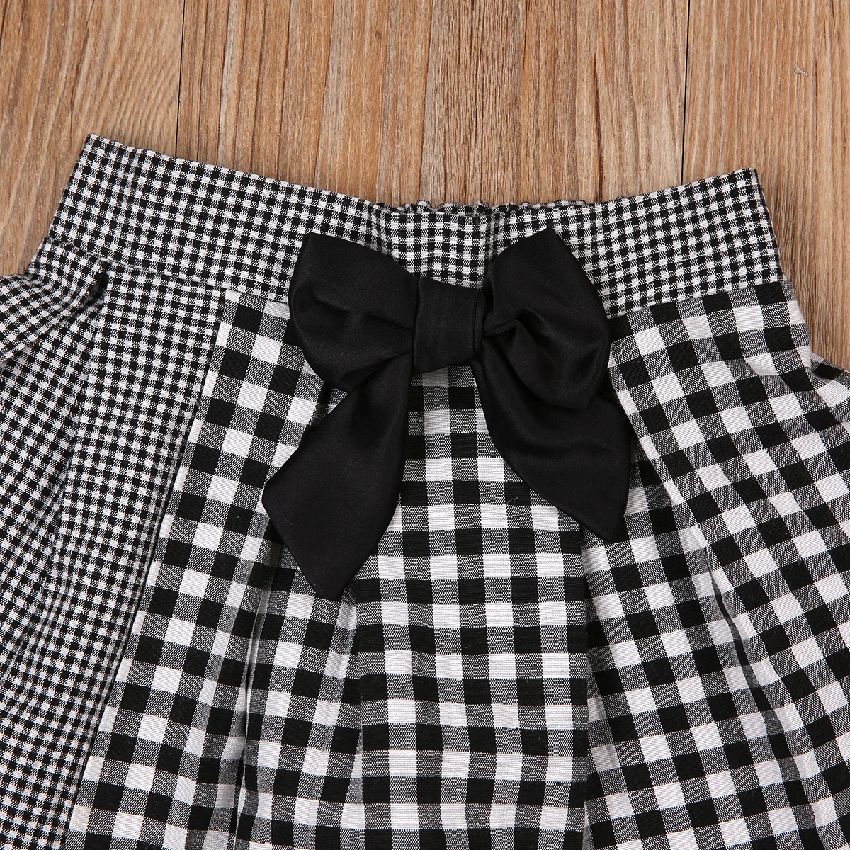 2 шт. клетчатый топ с коротким рукавом и асимметричной юбкой|Комплекты одежды для