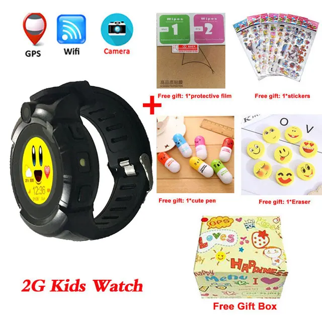 Black add gifts Q360 Детские умные часы с камерой, gps, wifi, местоположение, Детские умные часы, SOS, анти-потеря, монитор, трекер, детские наручные часы - Цвет: Black add gifts