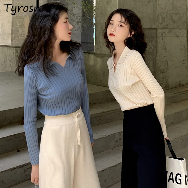 

Women Pullovers V-neck Ulzzang Tender Preppy Style Casual Slim Solid Femme Elegant Knitwear Sweaters All-match Tops Basic Cozy