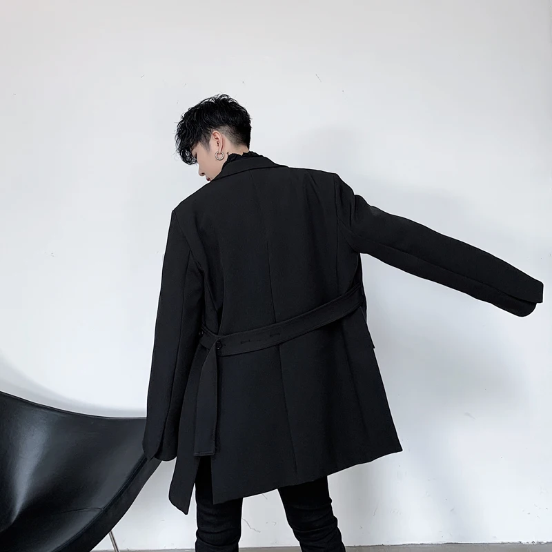 

Men Belt Casual Suit Coat Male Retro Fashion Japan Streetstyle Blazer Jacket Outerwear