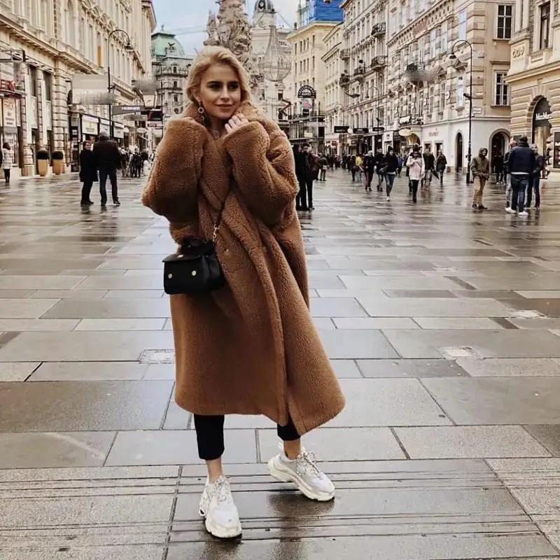 Свободное зимнее женское пальто из искусственного меха 2019 повседневное большого