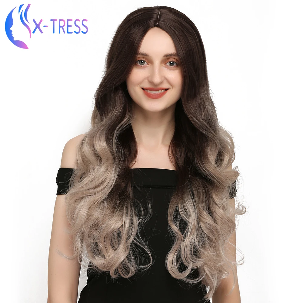 Синтетические серые парики Омбре для женщин длинные волнистые Искусственные