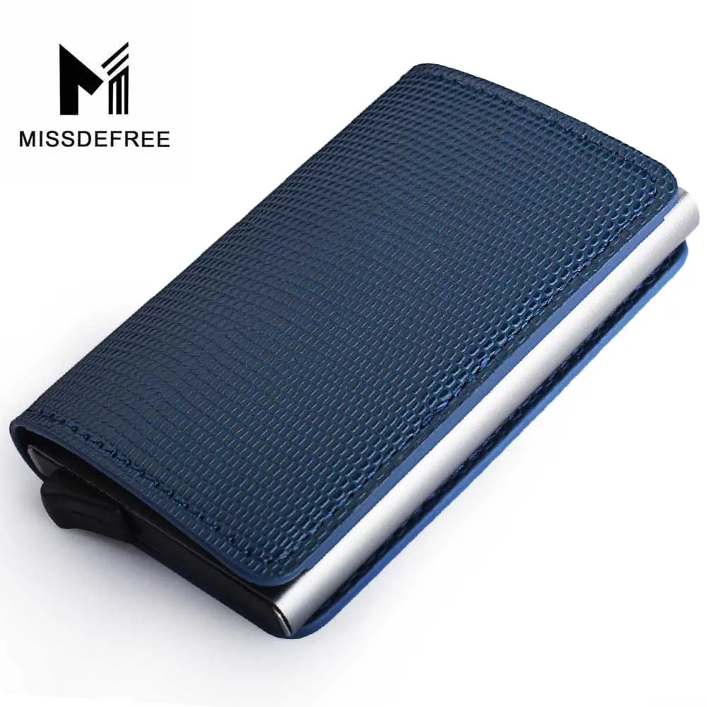 Blue Lizard Pattern Алюминий бумажник с заднего кармана ID Card Holder RFID Блокировка мини-тонкий металлический кошелек автоматические всплывающие Кредитная карта монет кошелек - Цвет: Blue Lizard Pattern