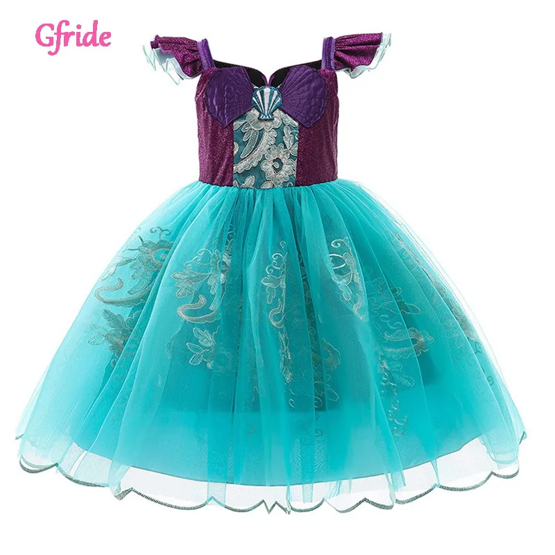 Костюм для косплея Русалочки девочек детская одежда с оборками на рукавах