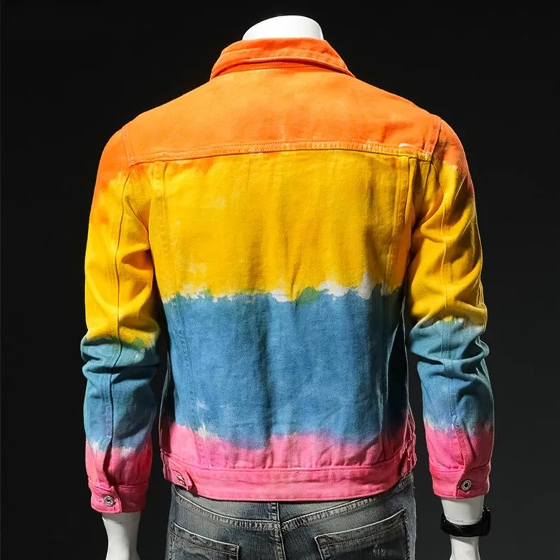 

ABOORUN 2020 Men's Fashion Denim Jackets Hip Hop Tie Dye Printed Denim Jackets Spring Autumn Coat for Male