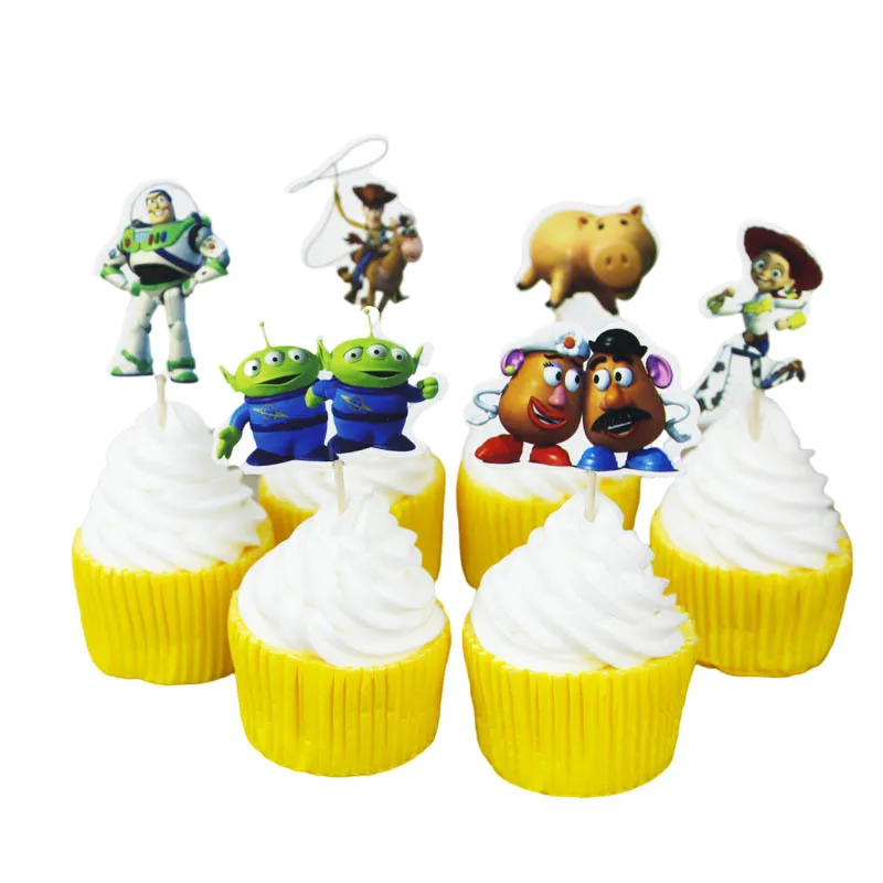 24pcs/pack Toy Story Cake Toppers Kids Birthday Party Decorations Muffin Cupcake Baby Shower Event Favors Supplies - купить по