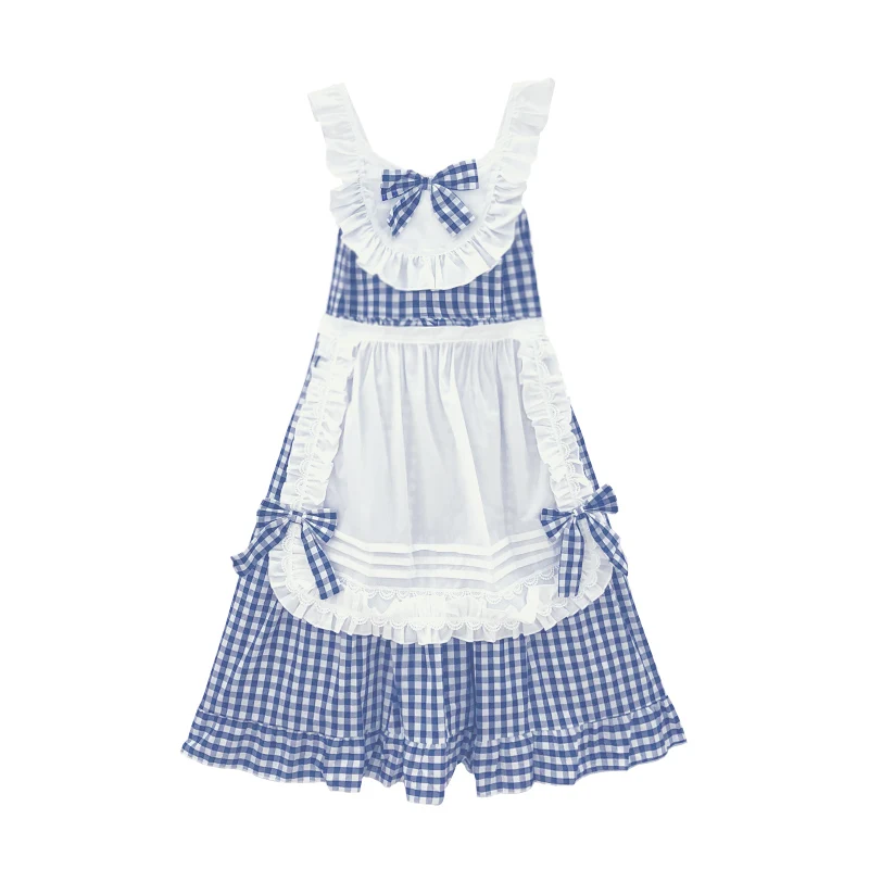 Мягкое винтажное платье для девочек-подростков летнее в клетку с оборками на