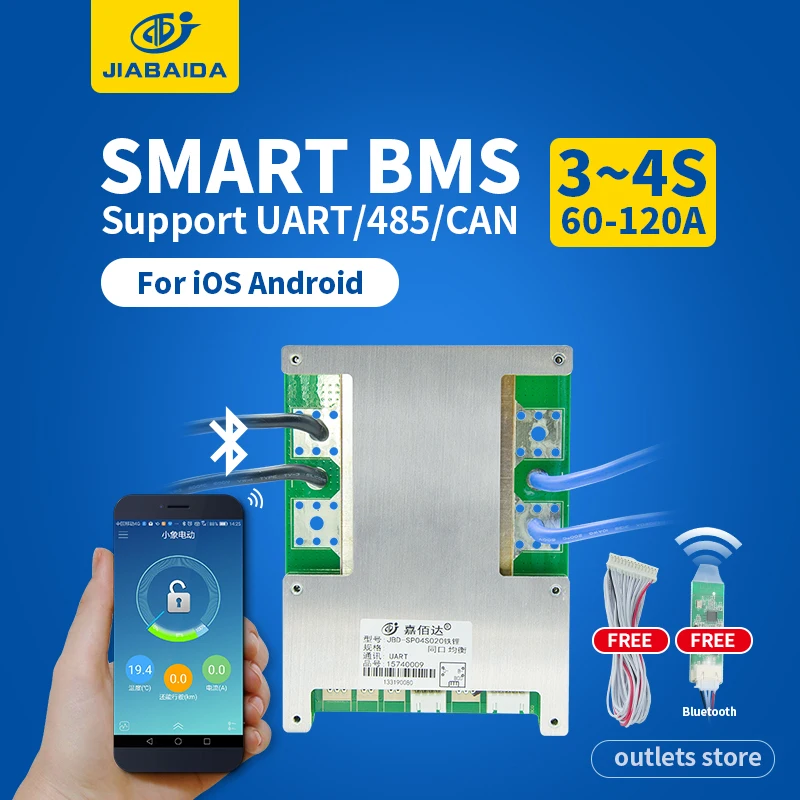 JBD Smart Bms 12V 4S Lifepo4 100A для перезаряжаемой литиевой батареи 3S 60A 80A 120A с