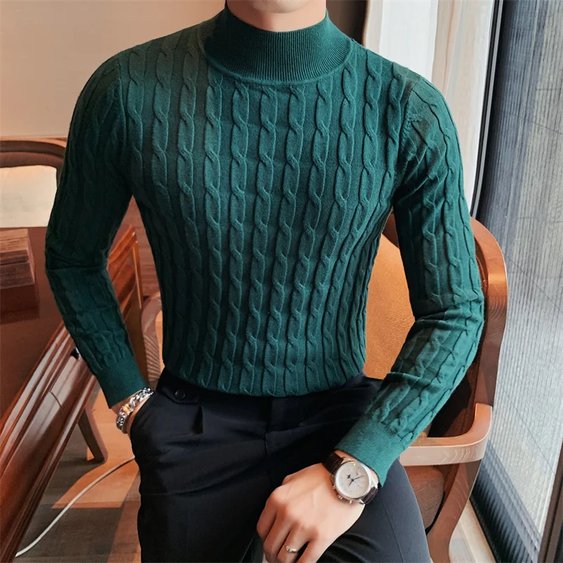 2021 Autumn Winter Turtleneck Fashion Simple Slim Sweater Men Clothing High Collar Casual Pullovers Knit Shirt Plus size S-3XL