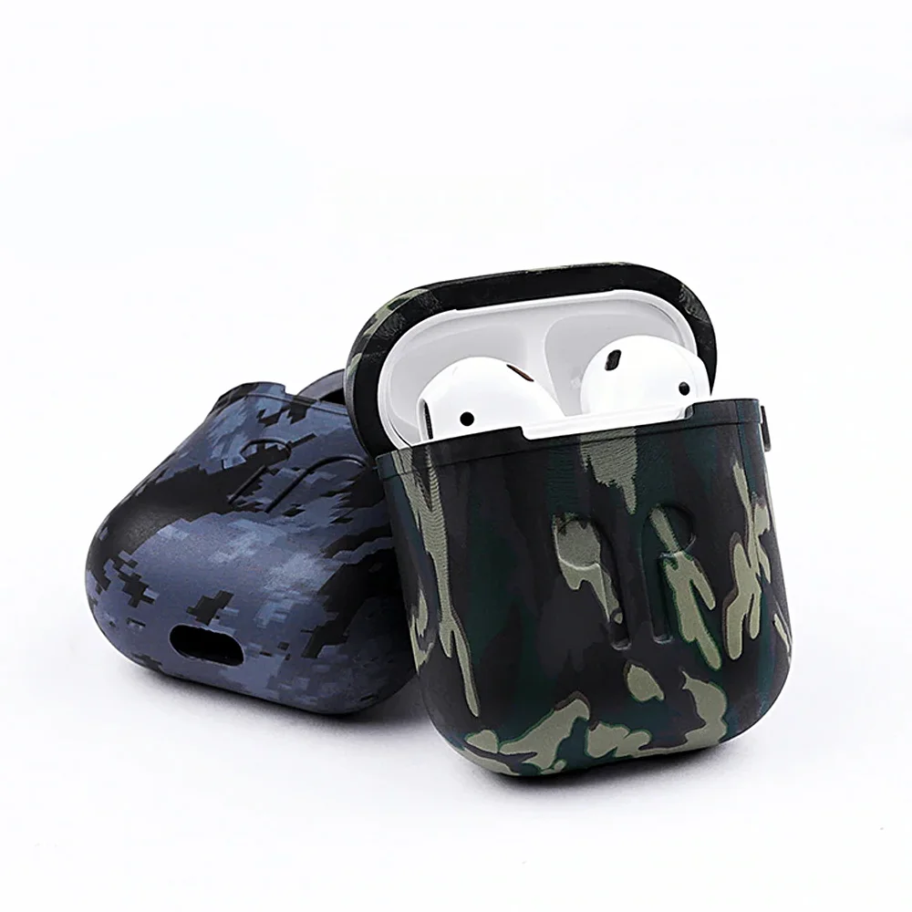 Портативный чехол для наушников для Apple Airpods, беспроводные наушники, защитный чехол, камуфляжный силиконовый чехол с карабином для air pods
