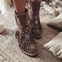 ladies fringed ankle boots fallwinter women shoes new style roman large size women boots casual flat bottomed roman women boots