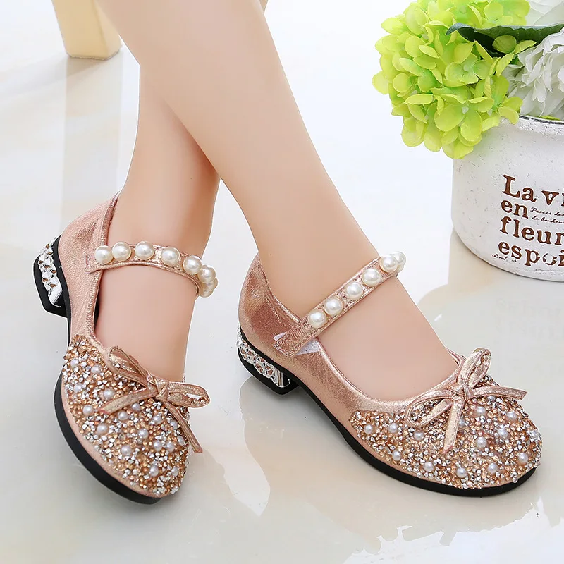 

Princess Kids Girls Crystal Leather Shoes Casual Children High Heels Dance Shoes Kids Wedding Party Shoes