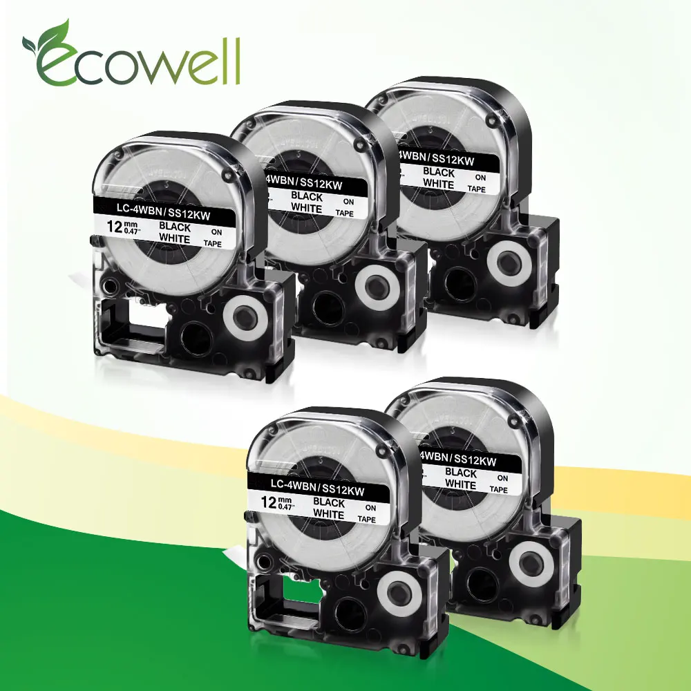 Ecowell 5 шт. 12 мм SS12KW LC 4WBN черный на белом Совместимость для Epson LW 300 400 600P 700 принтер