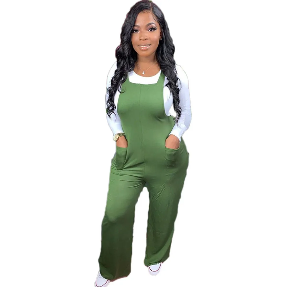 

Pockets Sleeveless Casual Rompers Womens Jumpsuit Square Collar Backless Wide Leg Bodysuit High Street Fall Solid Club Playsuits