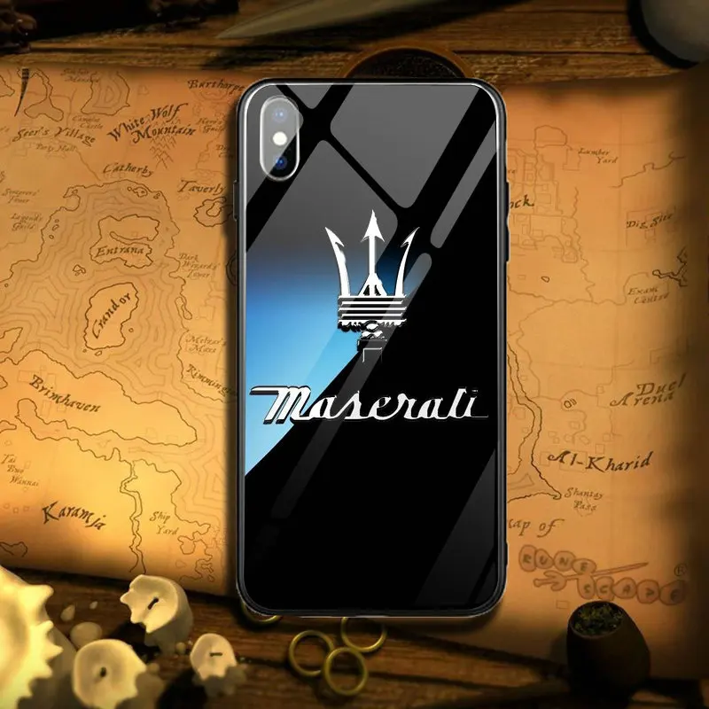 Image 6 Популярные Чехлы Maserati с логотипом автомобиля из закаленного стекла для iPhone 5 5S SE 6 6s Plus 7 8 Plus X XR XS Max Capa Coque Funda - Цвет: Image 6