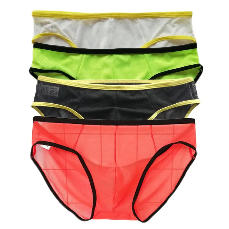 

4PCS Men Underwear Briefs Summer Transparent Bikini Sexy Mesh Soft Breathable Low Rise Underpants Briefs See-through Male Briefs