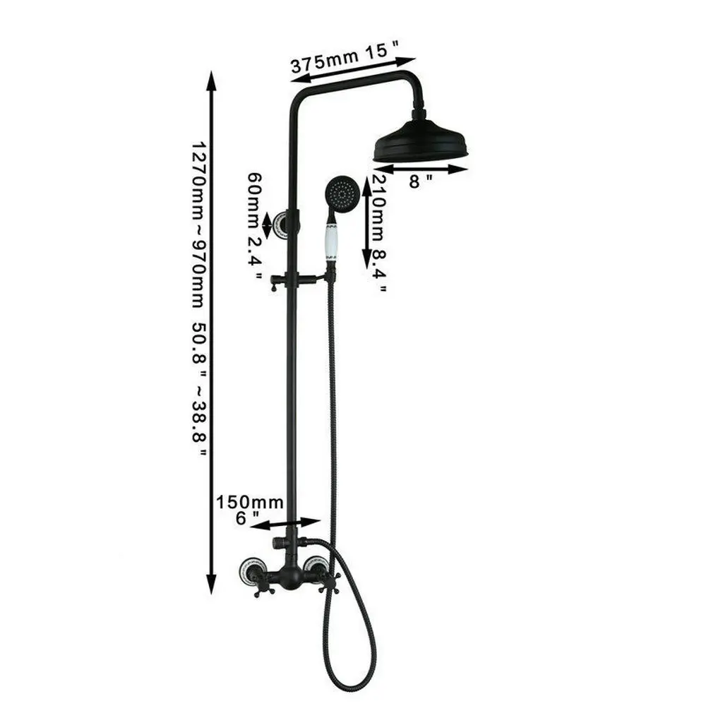 Monite черная настенная насадка для душа 8 дюймовая круглая 3 функции 2 ручки ванная