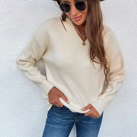 elegant solid color women sweater long sleeve v neck autumn winter fashion casual tops womens clothing feminine 2021