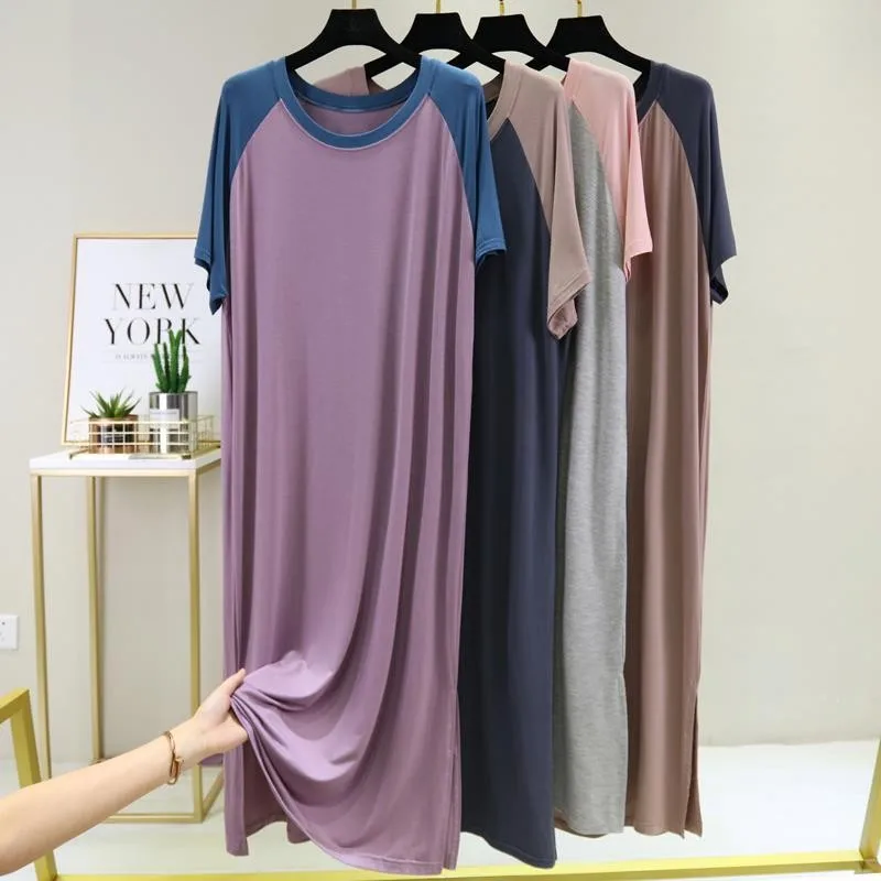 

Summner New Sexy Sleepdress Loose Nightgown Women O-neck Sleepwear Soft Nightdress Short Sleeve Kimono Bathrobe Gown Homewear