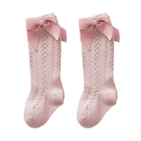 1 pair knee socks plain weave non slip pure cotton baby girls knee high bow socks for baby