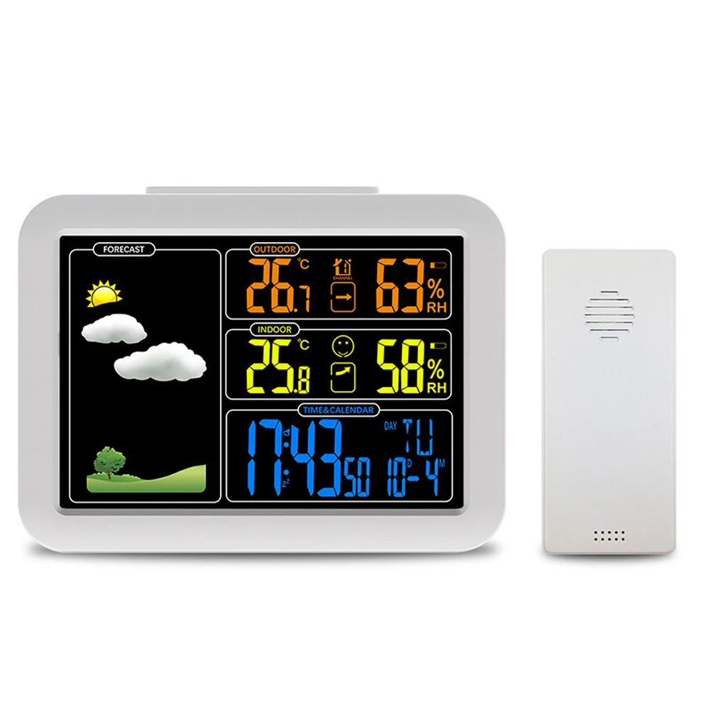 

Digital Alarm Clock Weather Forecast Station Indoor Outdoor Temperature and Humidity Meter with 5min Snooze Function