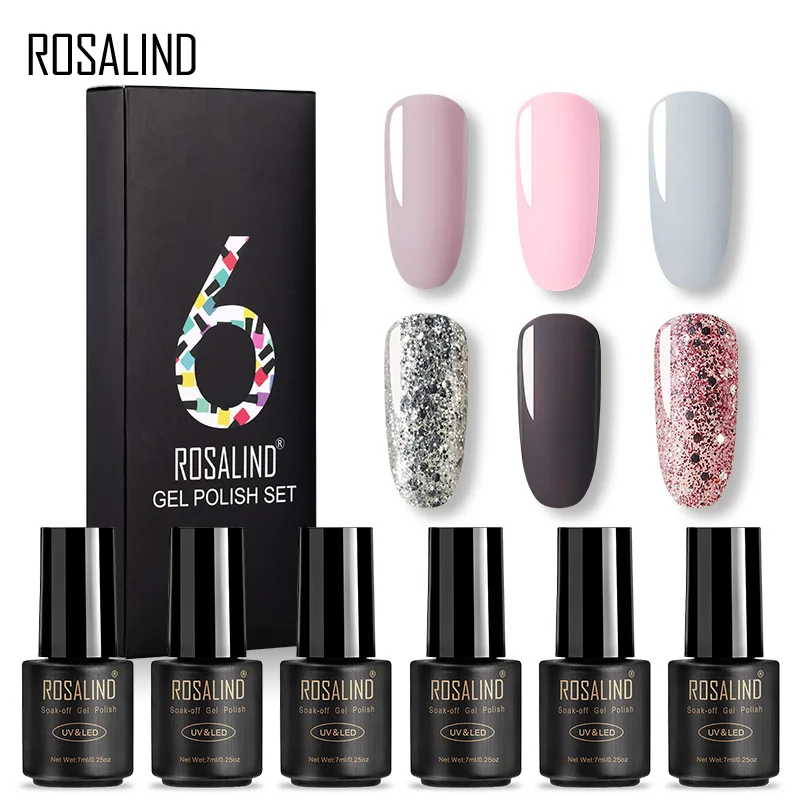 Гель-лак для ногтей ROSALIND 6 шт. в комплекте гибридный лак маникюра Платиновый УФ