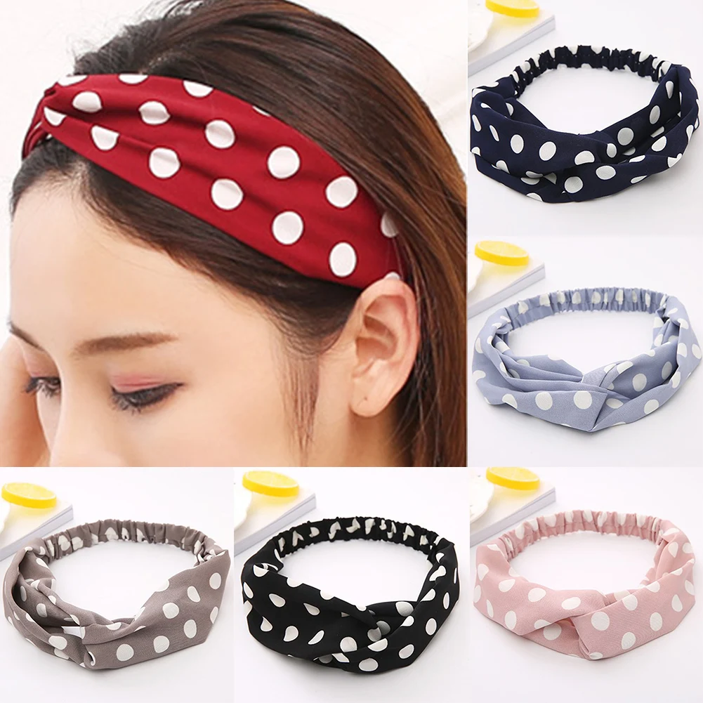 Модные женские повязки на голову с узлом в горошек для девушек и женщин