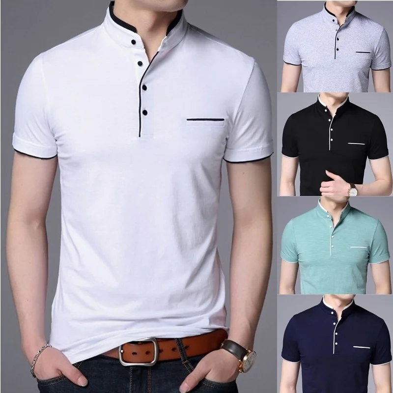 

Mens Polo Shirt Short Sleeve Summer Casual Slim Fit Printed Stand Collar Plus Size S-3XL Comfortable Men Korean Fashion Clothing