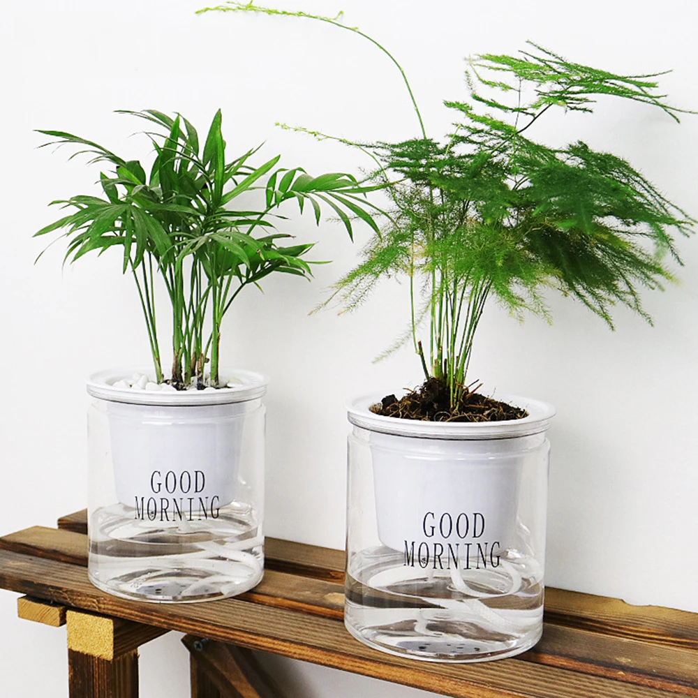 

1Pc Lazy Self-watering Flowerpot Automatic Water Absorption Succulent Aquaculture Transparent Round Plastic Hydroponic Flowerpot